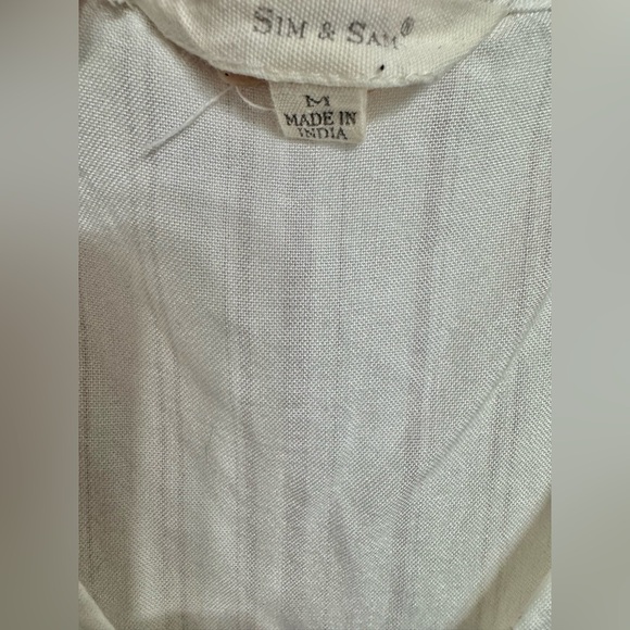 Sim & Sam | Short Sleeve White & Lilac V Neck Drawstring Top | Size Medium - Picture 8 of 8